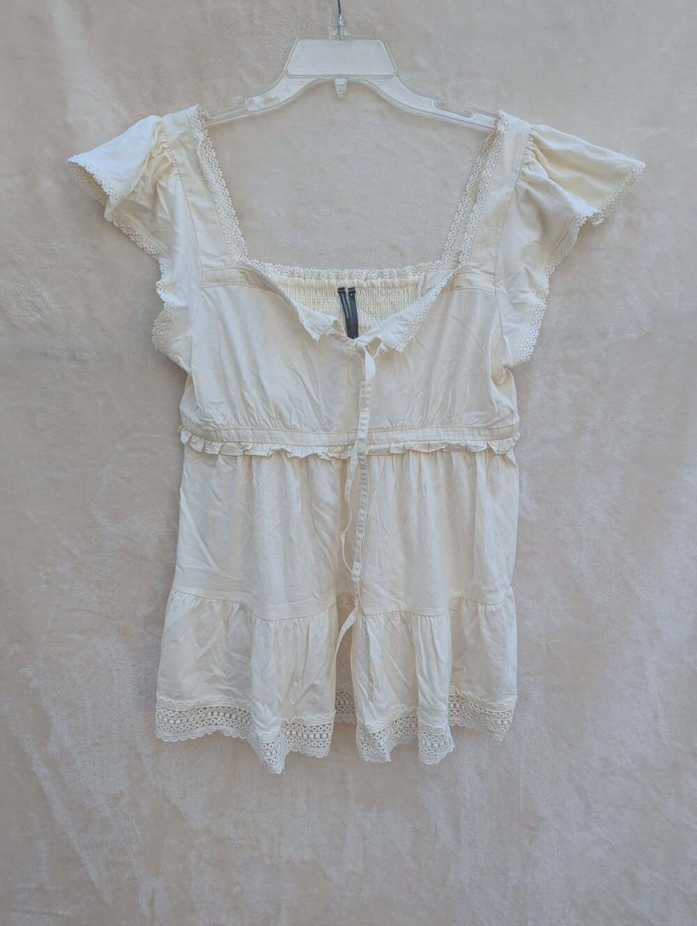 Anthropologie Cream Tiered Lace Trim Tunic Top